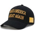 Donald Trump 2024 45-47 Never Surrender MAGA Hat, Make America Great Again Slogan with USA Flag, Black & Gold Adjustable Cap (US, Alpha, One Size, Black & Gold MAGA Hat)
