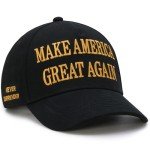 Donald Trump 2024 45-47 Never Surrender MAGA Hat, Make America Great Again Slogan with USA Flag, Black & Gold Adjustable Cap (US, Alpha, One Size, Black & Gold MAGA Hat)