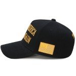 Donald Trump 2024 45-47 Never Surrender MAGA Hat, Make America Great Again Slogan with USA Flag, Black & Gold Adjustable Cap (US, Alpha, One Size, Black & Gold MAGA Hat)