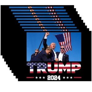 10pc Trump 2024 Stickers Assassination Laptop Bumper Car Decals Stickers Waterproof Trump Merchandise Stronger Survived Shot Trump Ear Bullet-Proof PA Pennsylvania Rally Shot Shooting Survivor Fight