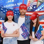 Sunm Boutique Make America Great Again Hat Set, MAGA Hat & Trump Pin, Trump Hat, Adjustable Fit Baseball Cap with USA Flag (Presenting Handheld Trump 2024 Flag)