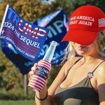 Sunm Boutique Make America Great Again Hat Set, MAGA Hat & Trump Pin, Trump Hat, Adjustable Fit Baseball Cap with USA Flag (Presenting Handheld Trump 2024 Flag)
