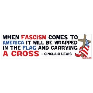 EvolveFISH When Fascism Comes to America Wrapped in The Flag and Carrying a Cross Bumper Sticker - [11" x 3"]