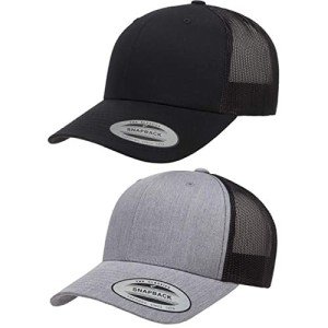 Yp Classics Retro Trucker Cap Hat, Black, Black/Black, Heather/Black, One Size US, 2 Pack