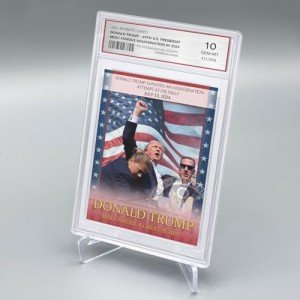 Trump Trading Card - Donald Trump Collectibles with Acrylic Base, Assasination Attempt, GEM Mint 10 Rated, 2024 MAGA Political Memorabilia Gifts (Card with Base)