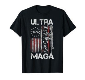 Vintage USA Flag Ultra Maga Gun USA 4th Of July Trump 2024 T-Shirt