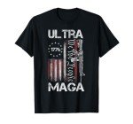 Vintage USA Flag Ultra Maga Gun USA 4th Of July Trump 2024 T-Shirt