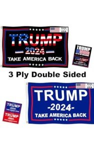 2Pack Trump 2024 Flags 3x5 Outdoor Made in USA-Double Sided 3 Ply Heavy Duty Take America Back with 4 Pcs Trump 2024 Sticker,Trump 2024 Flags Banner for Outside with 2 Brass Grommets UV protection Fade Resistant for Indoor Outdoor
