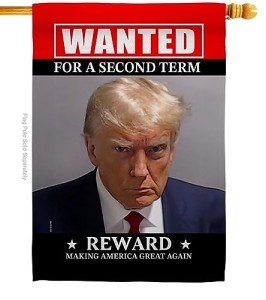 Trump Mugshot Flag Decor Wanted For A Second Term Reward Poster Making America Great Again 2024 Banner Room Wall Hanging House Flag Outdoor MAGA Decorations Tapestry Mug Shot Gifts For Him Made In USA