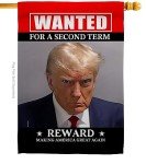 Trump Mugshot Flag Decor Wanted For A Second Term Reward Poster Making America Great Again 2024 Banner Room Wall Hanging House Flag Outdoor MAGA Decorations Tapestry Mug Shot Gifts For Him Made In USA