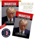 Trump Mugshot Flag Decor Wanted For A Second Term Reward Poster Making America Great Again 2024 Banner Room Wall Hanging House Flag Outdoor MAGA Decorations Tapestry Mug Shot Gifts For Him Made In USA
