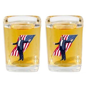 TAOHUAJIANG 2 Pcs Trump Shot Glasses Trump Cup Make America Great Again 2024 Trump Survived Assassination Attempt Survivor (New Square Glass, 1.89x2.44 inches)