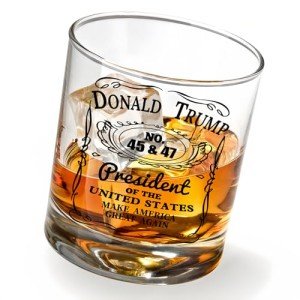 Trump Whiskey Glass, Political & Right Wing Conservative Gift, 45 & 47th President Donald Trump Stuff, 2024 MAGA Merch, Perfect for Vodka, Wine, Spirits & Liquors