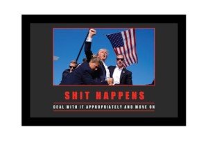 Large full color print of Donald Trump during the assassination attempt on July 13, 2024. Specialty push pin nail INCLUDED to hang the REAL WOOD frame. No tools or picture hanging hardware required!
