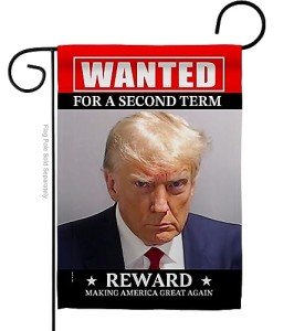 Trump Mug Shot Flag MugShot Decor Wanted For A Second Term Reward Poster Making America Great Again 2024 Home Banner Wall Art Patio Lawn Room Decorations Outdoor Tapestry Yard Sign Gift For Him Made In USA