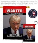 Trump Mug Shot Flag MugShot Decor Wanted For A Second Term Reward Poster Making America Great Again 2024 Home Banner Wall Art Patio Lawn Room Decorations Outdoor Tapestry Yard Sign Gift For Him Made In USA