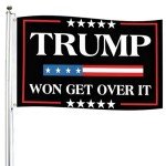 Trump flag Trump Won Get Over It Flag Yard Sign Outdoor Flags 3x5 FT Trump Flag Save America with Gromments (Black-won03)