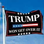 Trump flag Trump Won Get Over It Flag Yard Sign Outdoor Flags 3x5 FT Trump Flag Save America with Gromments (Black-won03)