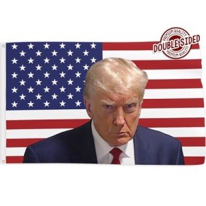 Probsin Trump 2024 Mug Shot Flag 3x5 Ft Double Sided Printed American Never Surrender Flag Banner Party Supplies Yard Signs Home Decor Hanging Poster for College Room Man Cave Welcome Photo Backdrop