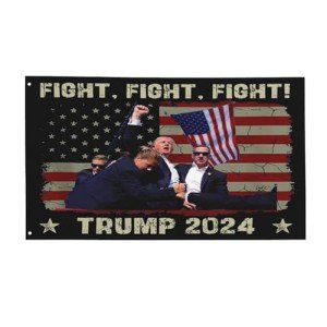 Trump Fight Flags 2024 3x5 FT | Trump Assassination Attempt Never Surrender Commemorative Outdoor Flag | Donald J. Trump July 13 2024 Keep Fighting Fist Merchandise Garden Banner Decor For Outside