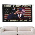 Trump Fight Flags 2024 3x5 FT | Trump Assassination Attempt Never Surrender Commemorative Outdoor Flag | Donald J. Trump July 13 2024 Keep Fighting Fist Merchandise Garden Banner Decor For Outside