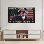 Trump Fight Flags 2024 3x5 FT | Trump Assassination Attempt Never Surrender Commemorative Outdoor Flag | Donald J. Trump July 13 2024 Keep Fighting Fist Merchandise Garden Banner Decor For Outside