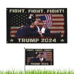 Trump Fight Flags 2024 3x5 FT | Trump Assassination Attempt Never Surrender Commemorative Outdoor Flag | Donald J. Trump July 13 2024 Keep Fighting Fist Merchandise Garden Banner Decor For Outside