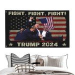 Trump Fight Flags 2024 3x5 FT | Trump Assassination Attempt Never Surrender Commemorative Outdoor Flag | Donald J. Trump July 13 2024 Keep Fighting Fist Merchandise Garden Banner Decor For Outside