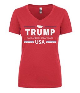 Women's Trump Make America Great Again USA MAGA Juniors V-Neck T-Shirt (Red, X-Large)