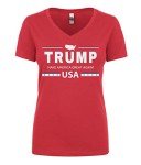 Women's Trump Make America Great Again USA MAGA Juniors V-Neck T-Shirt (Red, X-Large)