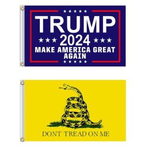 Shmbada Make America Great Again MAGA Trump 2024 Flag and Gadsden Flag Kit for Outdoor Indoor Yard House Garden, Don't Tread on Me, Premium Polyester Double Stitched, 3x5 Ft, Set of 2