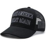 Donald Trump 2024 45-47 Never Surrender Mesh MAGA Hat, Make America Great Again Slogan with USA Flag, Adjustable Baseball Cap (US, Alpha, One Size, Black & Gray Mesh MAGA Hat)