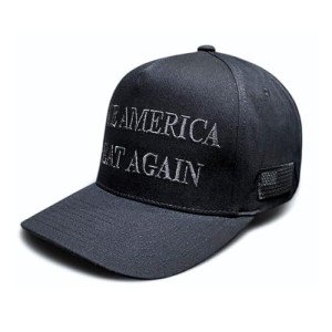 Donald Trump 2024 45-47 Never Surrender MAGA Hat, Make America Great Again Slogan with USA Flag (US, Alpha, One Size, Black and Grey, Political Hat)