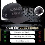 Donald Trump 2024 45-47 Never Surrender MAGA Hat, Make America Great Again Slogan with USA Flag (US, Alpha, One Size, Black and Grey, Political Hat)