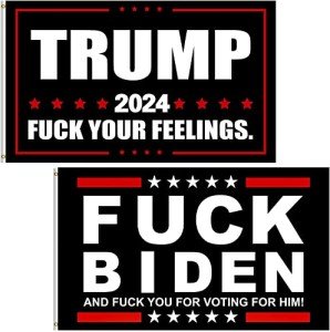 Trump 2024 Flag 3x5 Outdoor Fuck Biden Flag 2 Pack Premium Polyester Trump Flag and Double Stitched FJB Flag with 2 Brass Grommets for Outdoor Indoor Room Wall