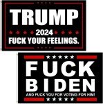 Trump 2024 Flag 3x5 Outdoor Fuck Biden Flag 2 Pack Premium Polyester Trump Flag and Double Stitched FJB Flag with 2 Brass Grommets for Outdoor Indoor Room Wall