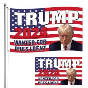2024 Trump Flag, 5x3 Ft Trump Mug Shot Flag Make America Great Again for Supporting President Trump, Vivid Color Fade Proof American Flag with 2 Brass Grommets for Outdoor Indoor Decorations Party Supplies