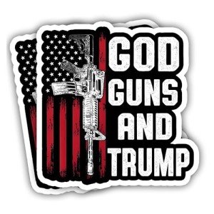 eDesign God Guns and Trump Sticker Decal - 4 Inches - Trump Stickers for Car Truck Van Window Bumper Laptop Tablet Cup Tumbler Water Bottle and Any Smooth Surface 2-Pack