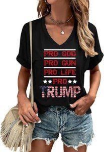 2024 Trump Election V-Neck Tees for Women Summer Cute Short Sleeve Presidential Election T-Shirt Vote Tops(Vote2024-Black,M)