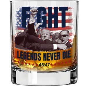 Legend Whiskey Bourbon Glass - 'Make America Strong Again' Trump Shot, Survivor of 2024 Assassination Attempt, Maga Fist Pump
