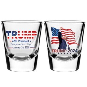 EOQIFJM Trump Shot Glass - 2 Pack 1.7 oz Heavy Base Tequila Shot Glasses - Ideal Gift for Patriots & Political Fans - Great for Whiskey, Vodka, Liquor - Toast to Trump 2025 Inauguration Day