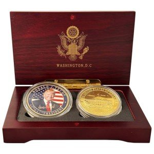 Donald Trump Inauguration & White House Commemorative Coin Set – 45th & 47th President Collection in Elegant Redwood Display Box