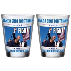 ARUSIMA Trump Shot Glass - 2 PACK Trump Fight Shot Glass, Trump Never Surrender Shot Glasses, Trump Fist Pump Merch, Trump Assassination Stuff, House Warming Gifts, Birthday Gifts for Women & Men