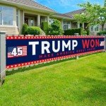 YINBTTER Donald Trump Won Presidential Election Large Banner Sign Flag with Brass Grommets, Trump MAGA Make America Great Again Outdoor Sign House Banner Yard Lawn Decoration 118X18''
