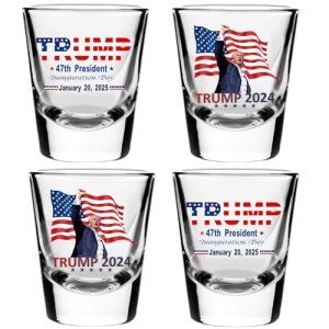 Trump Shot Glass - 4 Pack 1.7 oz Heavy Base Tequila Shot Glasses - Ideal Gift for Patriots & Political Fans - Great for Whiskey, Vodka, Liquor - Trump Shot 2024 & Trump 2025 Inauguration Day Souvenir