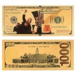 2 Pieces Trump Dollar Bills 24kt Gold Plated President Trump Banknote Uncirculated 47th Commemorative Bank Note for Collectors Historic Collectible Trump Merchandise (2 Pieces Gold-Fight-1000)