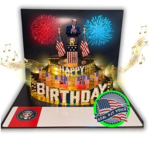 Trump Birthday Cards with REAL VOICE and Blow Out Candle, DJT’s Real Voice Funny Birthday Message Interactive 3D Pop Up Cards for Dad Mom Husband and all Patriotic MAGA Fans with DIY Numbers & Envelope