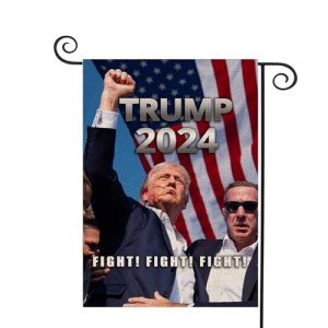 WENWELL Trump 2024 Fight Garden Flag,Donald Trump Shooting Makes Me Stronger Burlap Yard Sign,Save America Again House Flag,Trump 45 47 President Banners for Outdoor 12 x 18 Inch Double Sided
