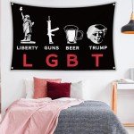 Generic Liberty Gun Beer Funny Flag 3x5Ft LGBT Trump Flags with 4 Brass Grommets for Bedroom Bar Man Cave College Dorm Room Decor