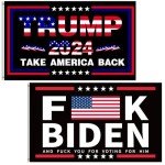 Trump 2024 Flag 3x5 Outdoor Take America Back Flag 2 Pack Premium Polyester Trump Flags and Fuck Biden Flag with Brass Grommets for Outdoor Indoor Room Wall